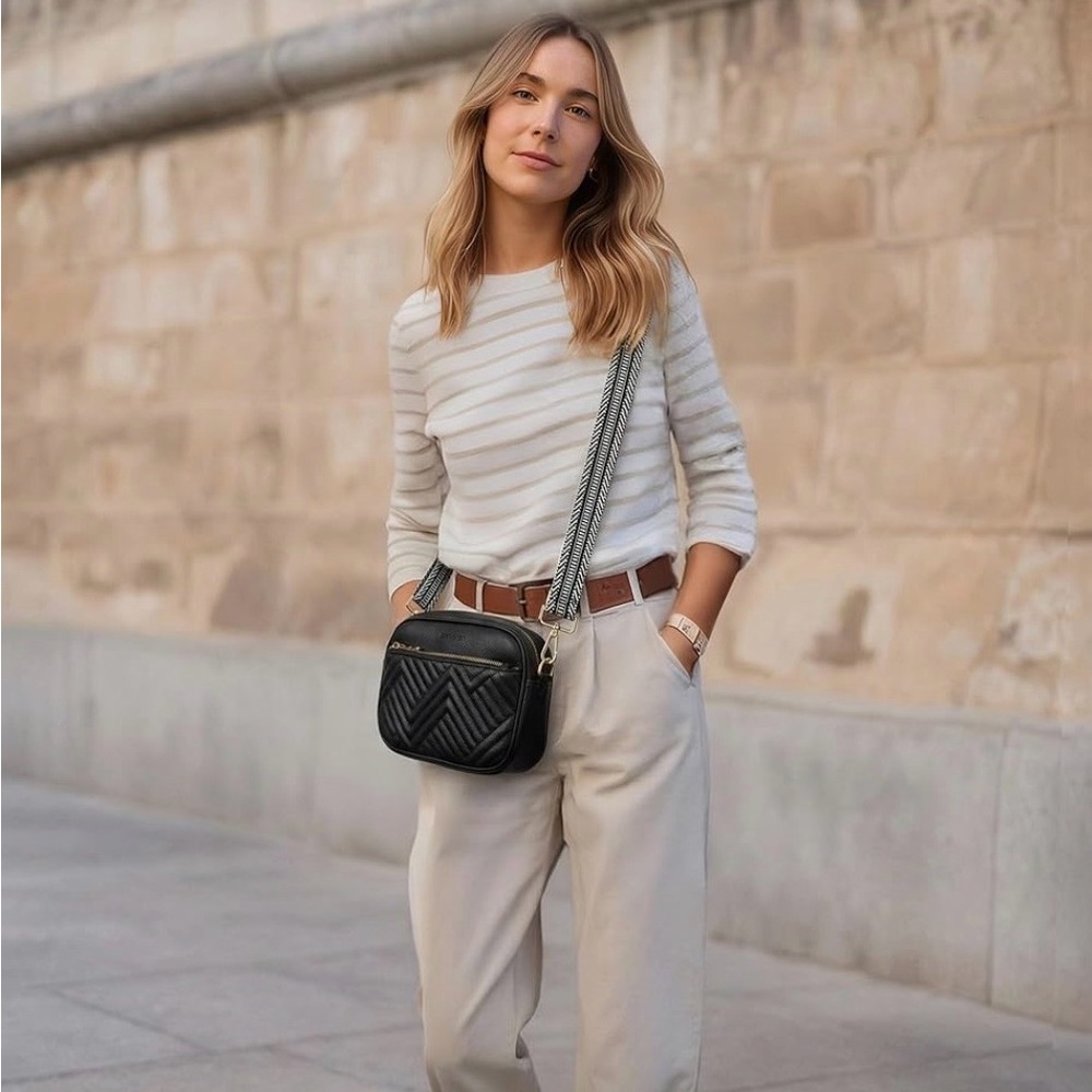 Black Crossbody Bag with embroidered strap